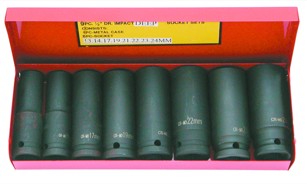 coffret de 8 douilles chocs longues 1/2 de 13 a 24 mm