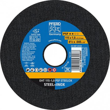 Meule à tronçonner droite A60PPSF-INOX 115x1mm 