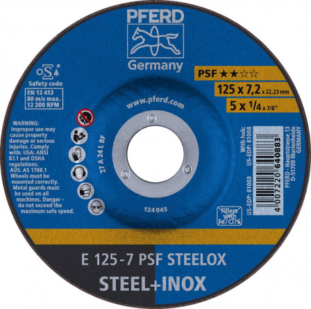 Meule d'ébarbage coudée PSFSTEELOX 125x7mm 