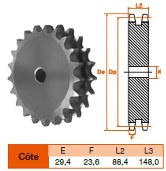 Disque 11 dents pas 44,45 double