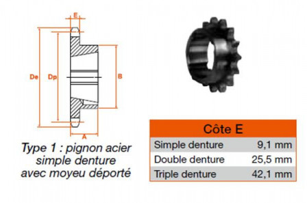 Pignon 15 dents pas 15,8 simple 1210