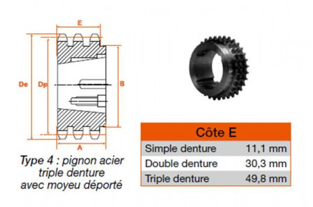 Pignon 27 dents pas 19,5 triple 3020