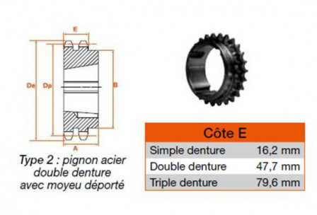 Pignon 27 dents pas 25,4 double 3020
